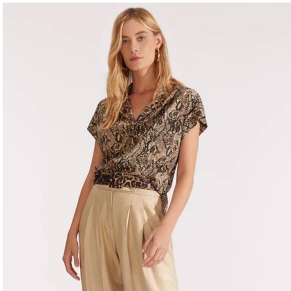 Veronica Beard Tan Merci Blouse in Python Print - Picture 2 of 6